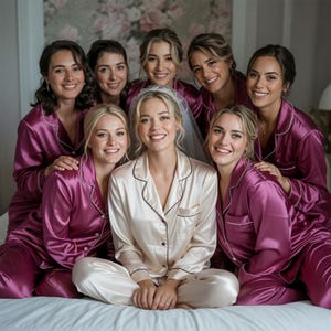 Bridesmaid Party Silk Pajamas For Women, Bridal Pjs, Bridal Party Pajamas Set Of 7,8,9, Softest Satin Pajama, Bridesmaid Satin Pajamas