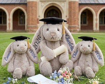 Personalized Graduation Bunny Gift, Custom Plush Keepsake, Class of 2026 Gift, Name Stuffed Animal Graduation Gift