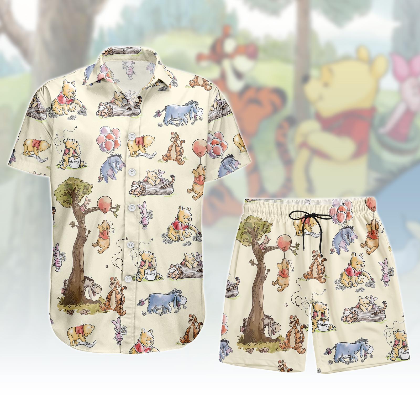 Discover Winnie The Pooh Button Shirt And Shorts, Disney Shirt For Men, Pooh Friends Shirt, Eeyore Piglet Tigger Outfit