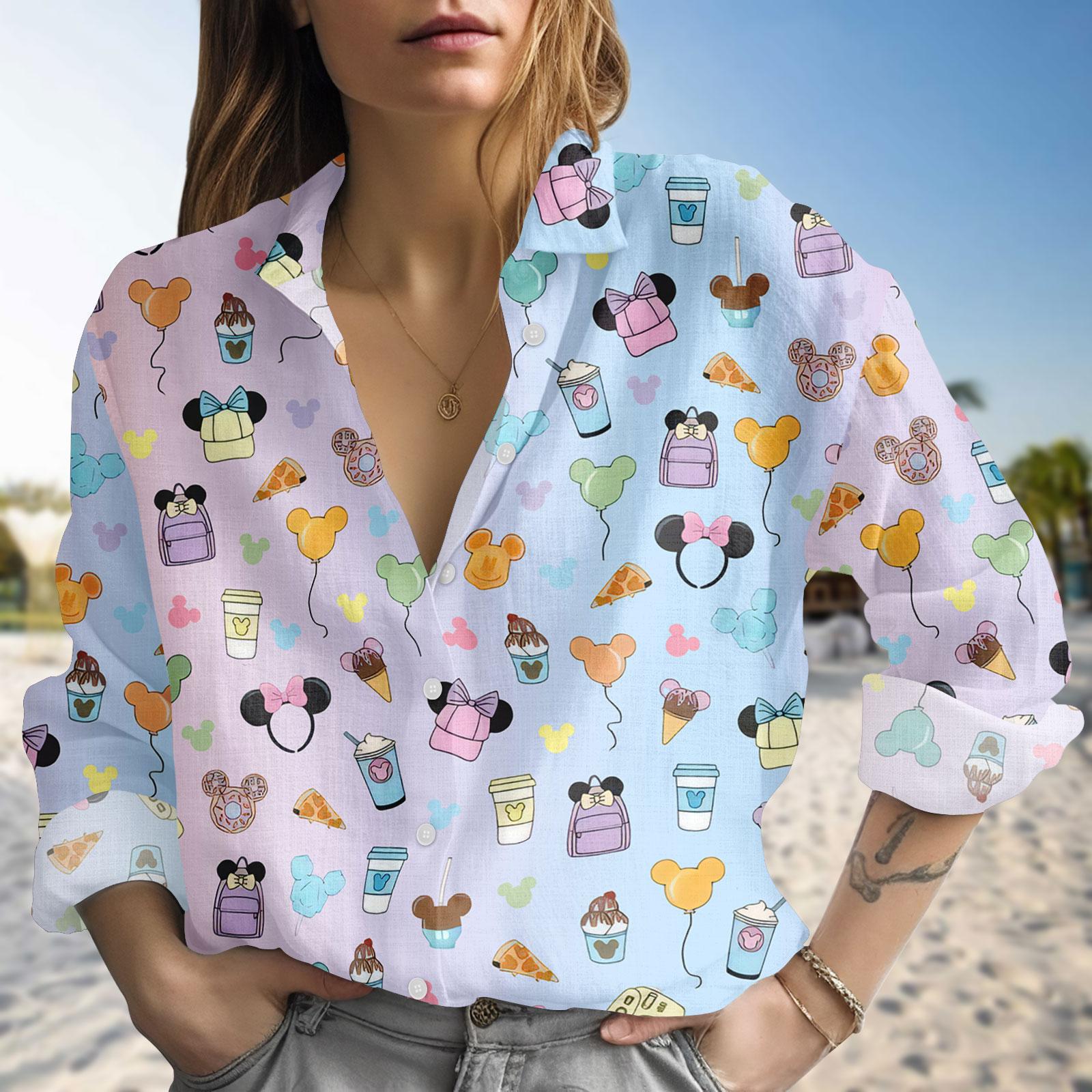 Discover Mickey And Friends Snack Blouse Shirt, Disney World Vacation Shirt For Women, Disney Mickey Long Sleeve Shirt, Disney Trip Gift