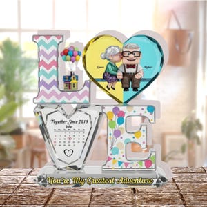 Personalized Carl And Ellie Shaped Acrylic Plaque, Disney Up Adventure Movie Plaque, Greatest Adventure Wedding Gift For Couple