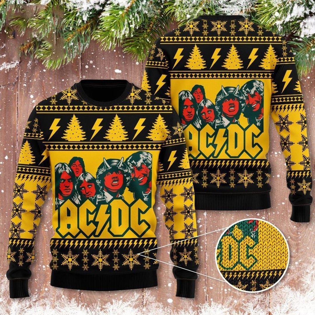 Acdc Christmas Tree Ugly Sweater, Acdc Pwr up Tour Shirt, Acdc Rock N ...
