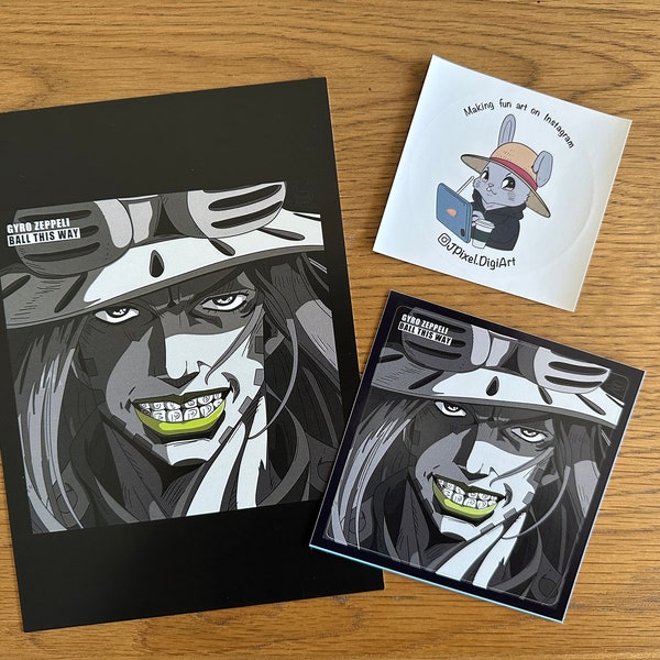 JoJo's Bizarre Adventure Gyro Zeppeli as Lady Gaga | Illustrated by JPixel.DigiArt | Anime Vinyl Stickers and A5 Print Posters