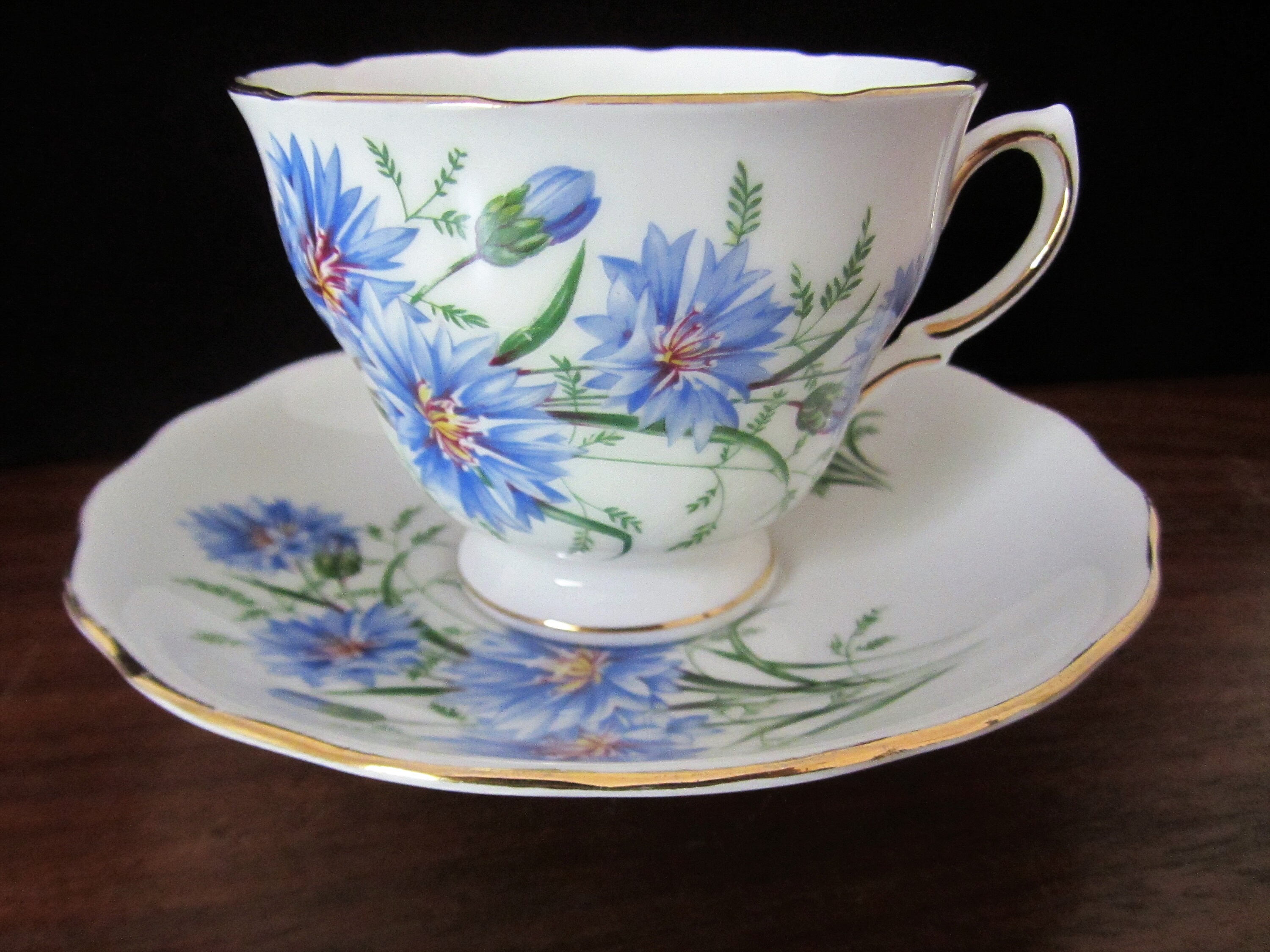 Royall Vale Bone China Blue Cornflower Tea Cup And Saucer Set Etsy