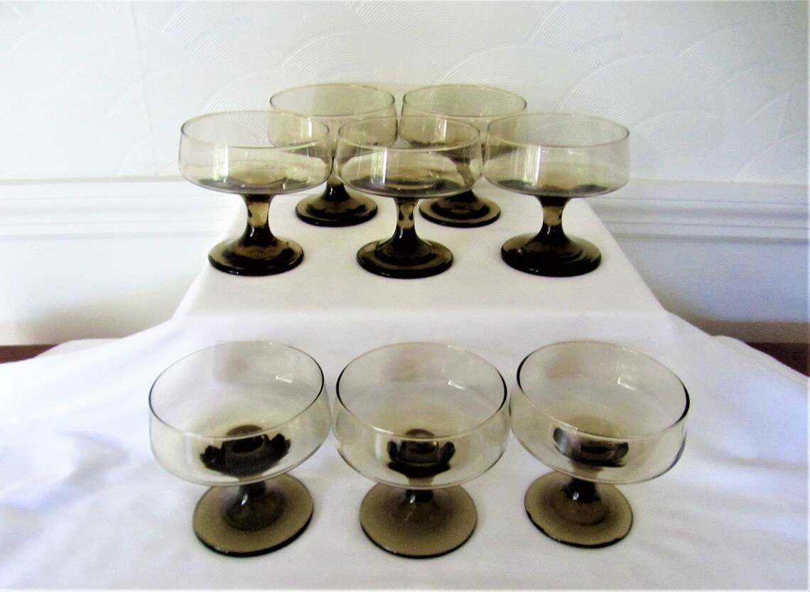 Brown Stemmed Glass Compote Dishes. Set Of Eight Etsy