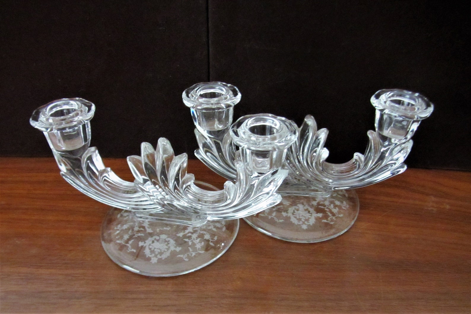 Art Deco Clear Glass Candle Holder Set Made By Fostoria Etsy