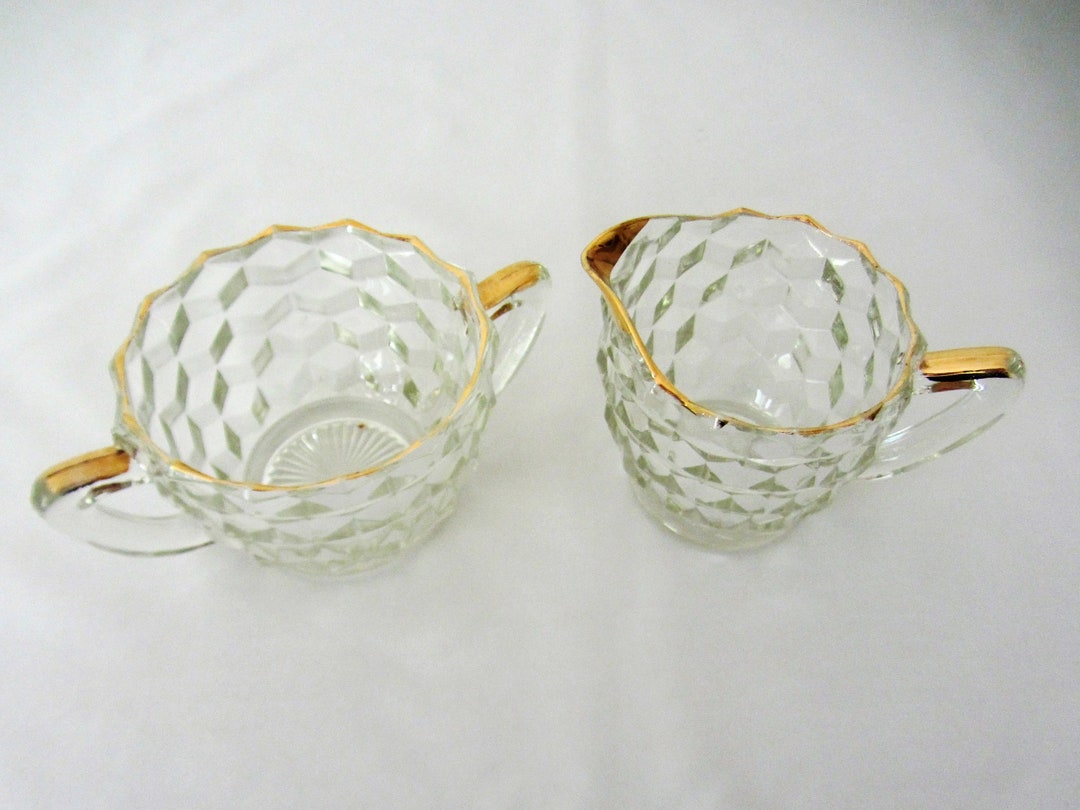 Clear Glass Sugar and Creamer Set With Gold Trim Etsy