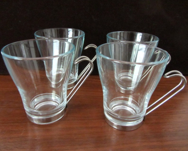Glass Coffee Cups Or Tea Cups With Metal Ring And Handles. Set Etsy