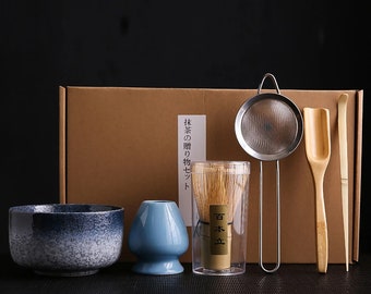 Keramische Chawan-theeceremonieset - Bamboe garde en Chasen-houder - Traditionele Japanse Matcha-accessoires