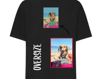 Personalized pet portrait embroidery on an oversized T-shirt | Full embroidery photo embroidery | Pet dog cat horse favorite animal gift
