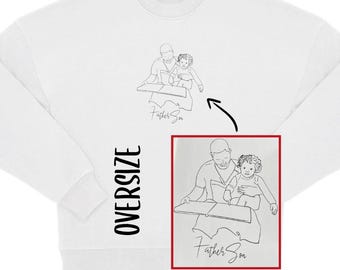 Personalized family portrait with line art embroidery on an oversized sweatshirt | Minimalist family motif gift | Dad Mom Grandma Grandpa