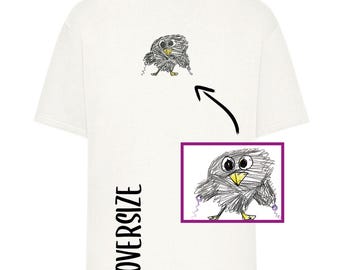 Children's drawing embroidered on an oversized T-shirt | Embroidery from a photo | Gift idea for couples, families, mom, dad, grandma, grandpa, Valentine's Day