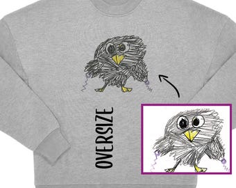 Children's drawing embroidered on an oversized sweatshirt | Personalized gift for parents & grandparents | Handmade in Berlin