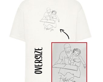 Family portrait with line art on an oversized T-shirt | Embroidery from a photo | Gift idea for couples, families, mom, dad, grandma, grandpa, Valentine's Day