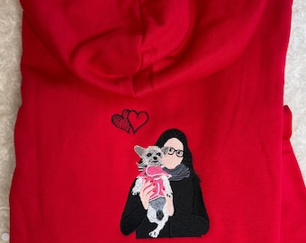 Personalized Pet Portrait Hoodie – Dog Cat Embroidery Gift for Animal Lovers