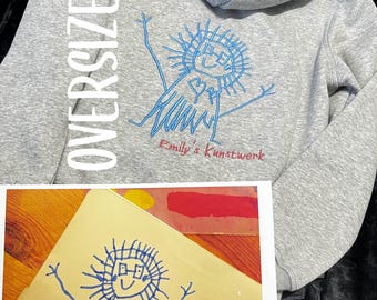 Children's drawing embroidery on an oversized hoodie • Children's art embroidery • Gift for mom, dad, grandma, grandpa • Unique personalized hoodie