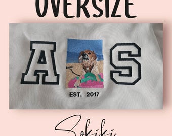 Animal portrait embroidery on an oversized hoodie | Pet portrait from a photo | Embroidered hoodie | Gift for dog and cat lovers