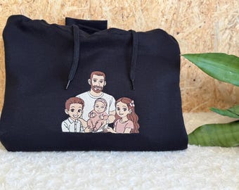 Personalized Family Portrait Hoodie – Couple & Family Embroidery Gift