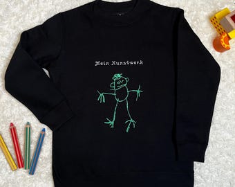 Personalized children's drawing embroidery on a sweatshirt | Gift for parents & grandparents | Handmade in Berlin Grandma Grandpa Mom Dad