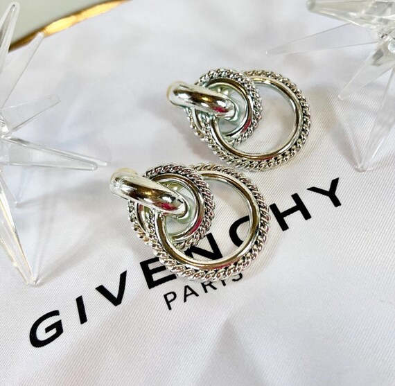 Givenchy Couture Silver Tiered Hoop Clip-On Earri… - image 2