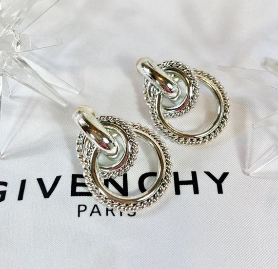Givenchy Couture Silver Tiered Hoop Clip-On Earri… - image 1