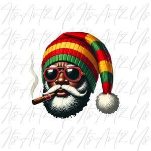 Kool Santa with Cigar | Christmas Sublimation & DTF PNG | Black Santa Holiday Art