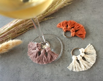 Set di segnabicchieri in macramè | Segnabicchieri in macramè | Segnabicchieri in macramè | Segnabicchieri in stile bohémien | Decorazioni da tavola in stile bohémien | Pendenti in vetro