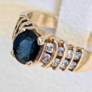 Estate 14k Sapphire and Diamond Ring, Size 5.5