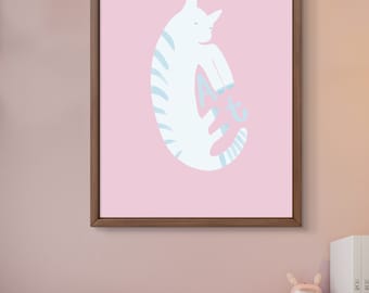 PINK KATZE mit Text Poster, Katzenposter, Katzendruck, Katzenwandkunst, Katzendruck Wandkunst, Katzengeschenke, Katzenillustration