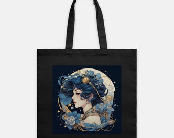 Anime Girl Tote Bag, Chica Mágica, anime de los 90, Vintage, Sailor Mercury Inspirado, Art Nouveau, Kawaii, Anime Moon, Eco Carry Bag, Project Bag