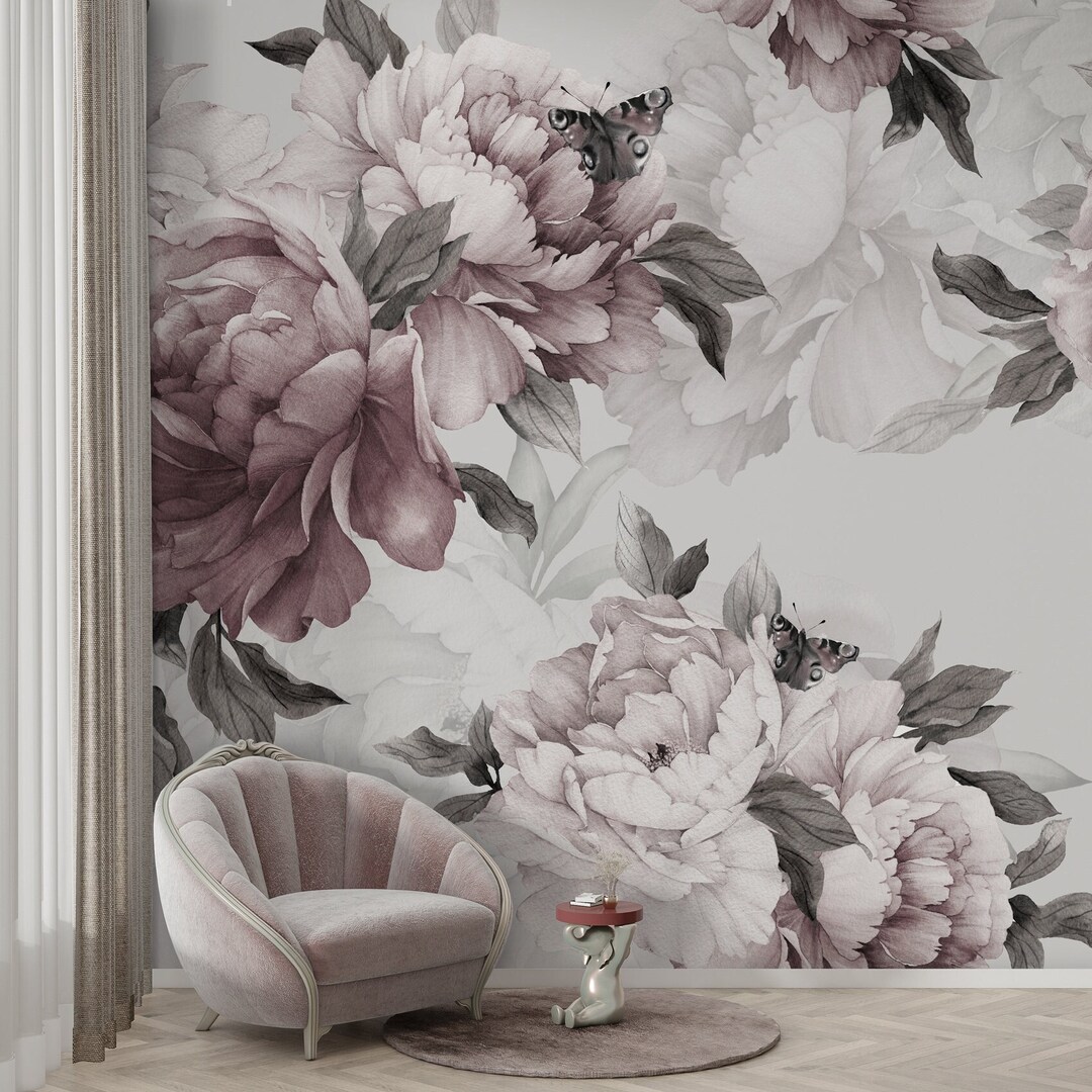 Peonies Wallpaper, Peel and Stick Wallpaper, Floral Wallpaper Peonies ...