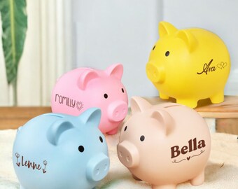 Personalized Piggy Bank with Name, Piggy Bank for Girls, Engrave Piggy Bank for Boys,  Kids Birthday Gift, Money Box, Nursery Decor Gift