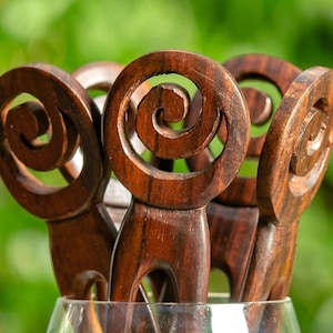 Spiral Wooden Double Prong Hair Stick