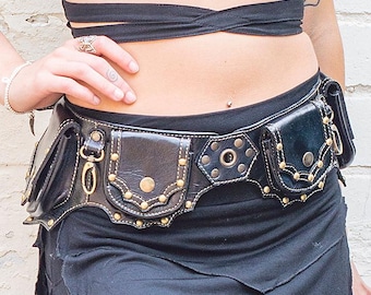 Studded Cowboy Leather Utility Belt in Black