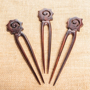 Sun Spiral Wooden Double Prong Hair Stick