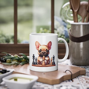 French Bulldog Chess Mug: Unique Coffee Cup and Ideal Present for Dog Lovers, Standard Mug, 11oz