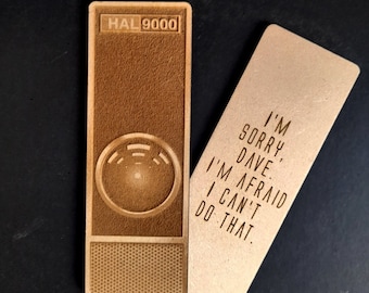 HAL - inspired, laser-engraved wooden bookmark from 2001