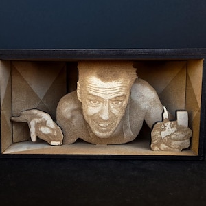 McClane Mini Movie-Scene Diorama, laser engraved wood