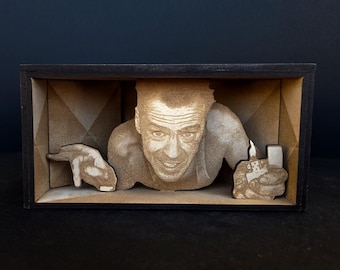 McClane Mini Movie-Scene Diorama, laser engraved wood