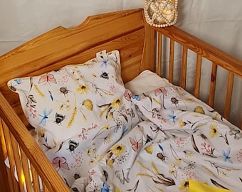 Floral Baby Bedding Set: Cotton Duvet Cover and Pillow Cover