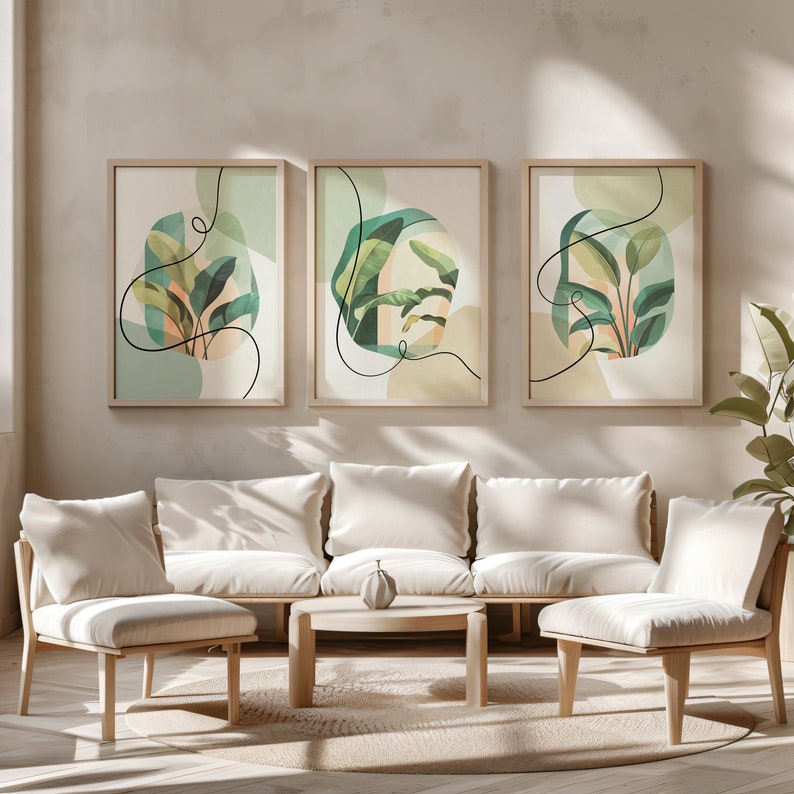 Set of 3 Botanical Prints, Gallery Wall Art, Printable Wall Art in Warm ...