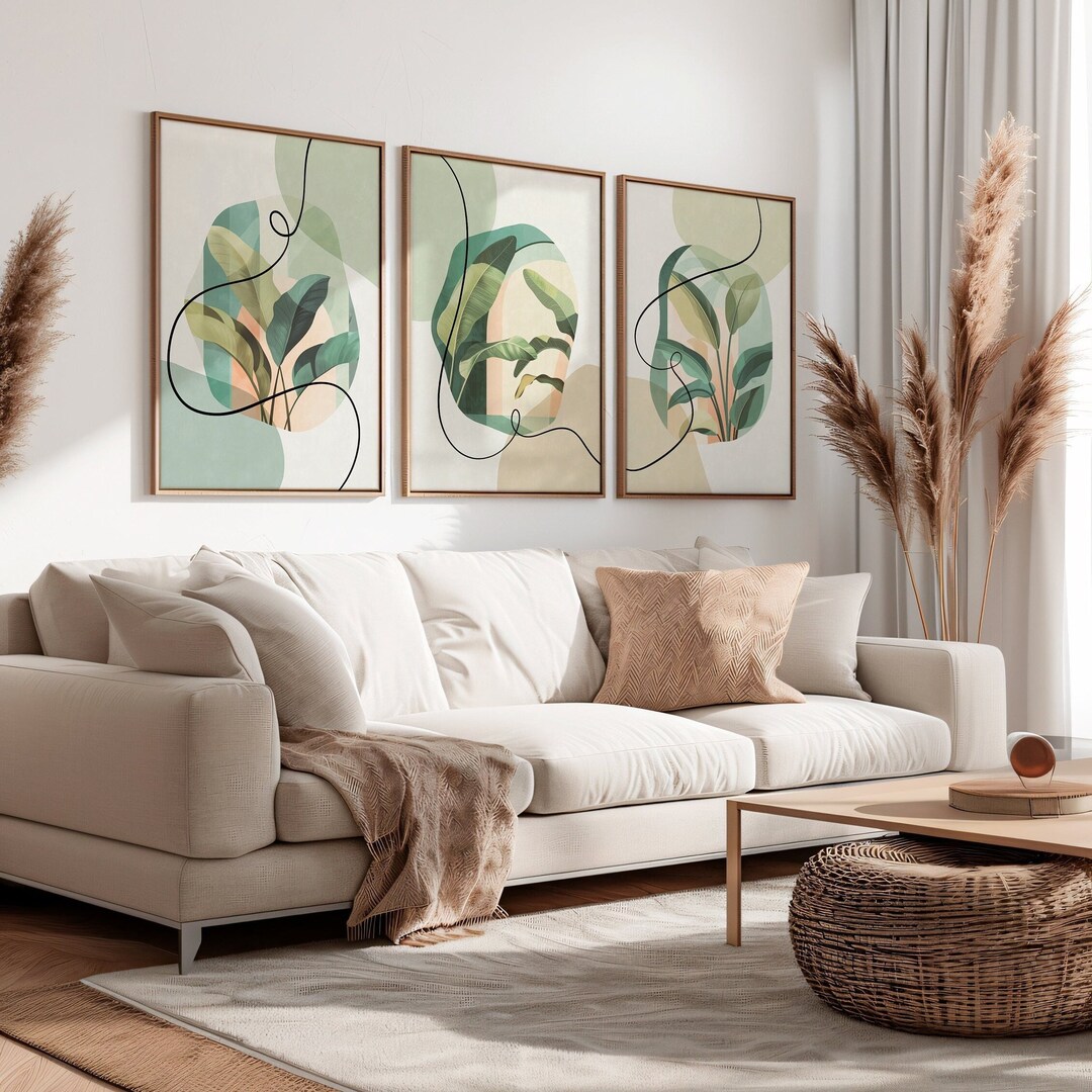 Set of 3 Botanical Prints, Gallery Wall Art, Printable Wall Art in Warm ...