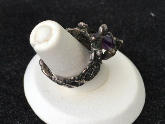 Vintage Artisan Abstract Amethyst Ring - image 3