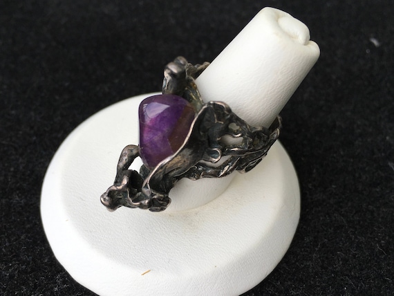 Vintage Artisan Abstract Amethyst Ring - image 1