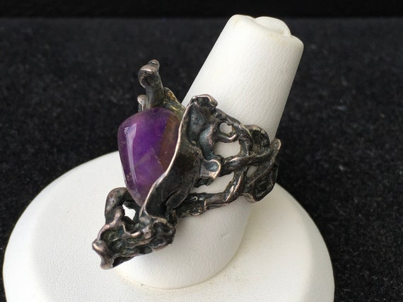 Vintage Artisan Abstract Amethyst Ring - image 5