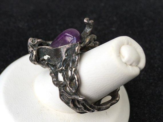 Vintage Artisan Abstract Amethyst Ring - image 4