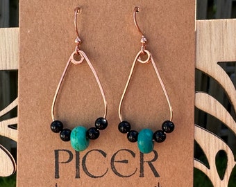 Midnight Canyon Earrings - Cooper | Teardrop shape | Turquoise Magnesite | Black onyx
