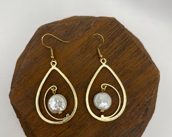 Golden Pearl Drop Earrings