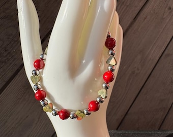 Heart of Earth Bracelet – Handmade Red Coral and Unakite Gemstone Jewelry