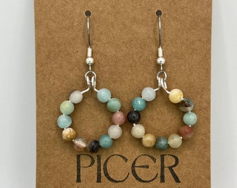 Rainbow Coast Small Hoop Earrings with Amazonite stones